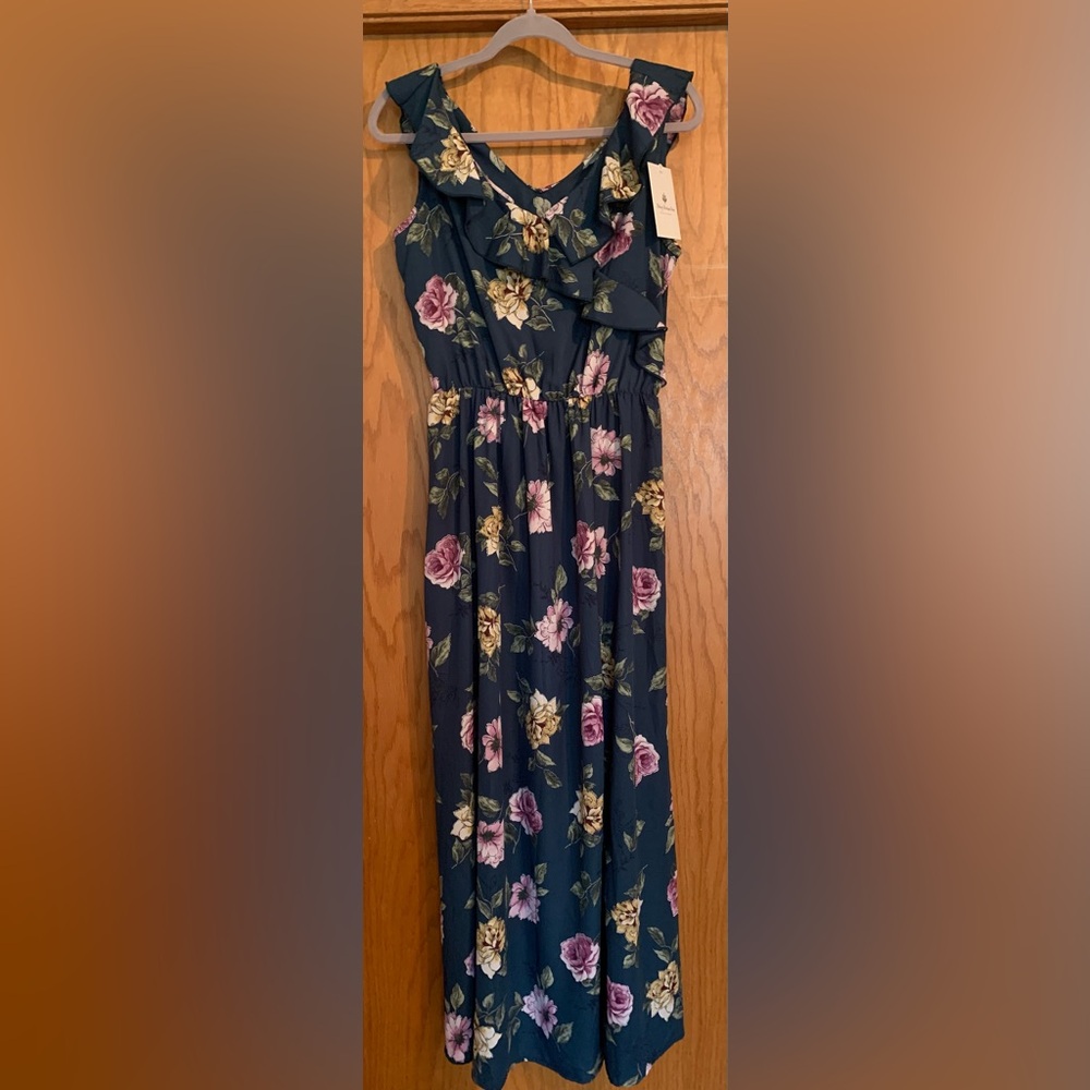 Floral Sleeveless Maxi Dress - Green and Pink